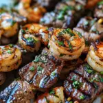 Grilled Steak and Shrimp Skewers with Garlic Butter