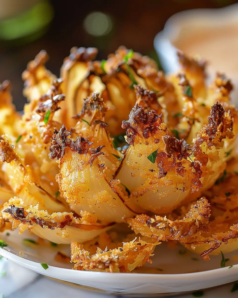 Crispy Blooming Onion: Easy Oven-Baked Delight with Spicy Sauce