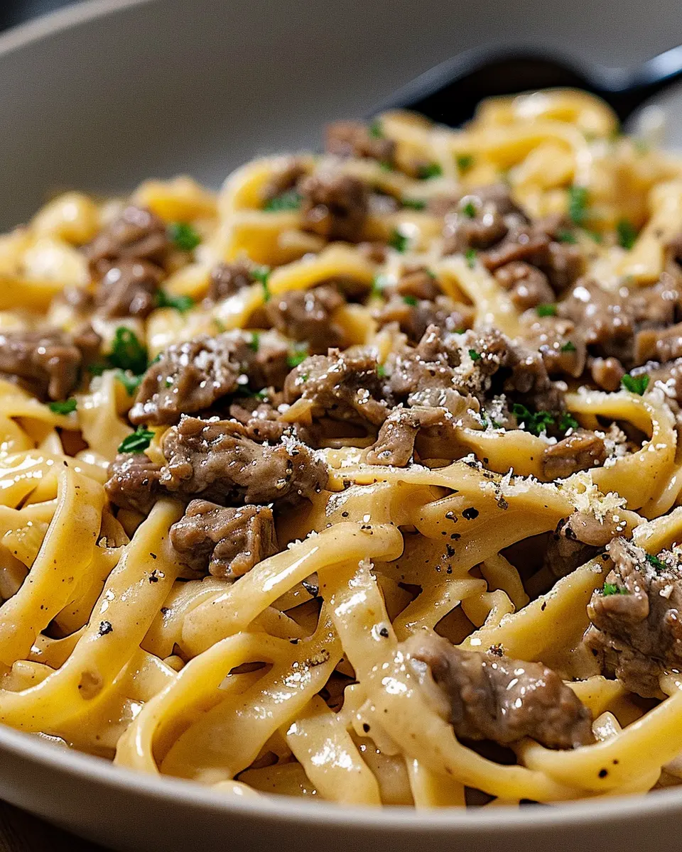One-Pot Creamy Beef and Garlic Butter Pasta: Easy and Indulgent Delight