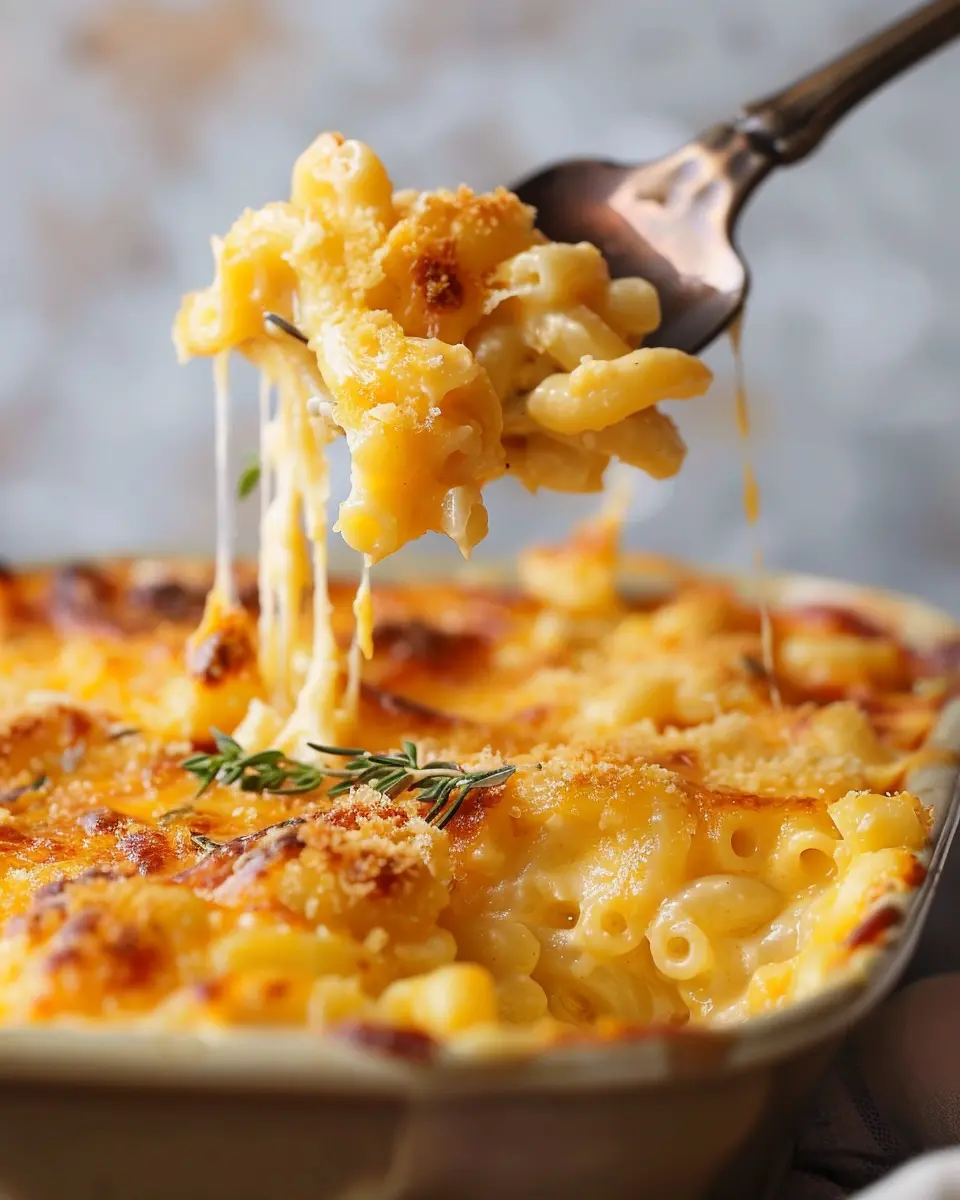 Southern Baked Mac and Cheese with Turkey Bacon and Chicken Ham