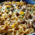 Cajun Cream Cheese Alfredo Bowties with Spiced Ground Beef