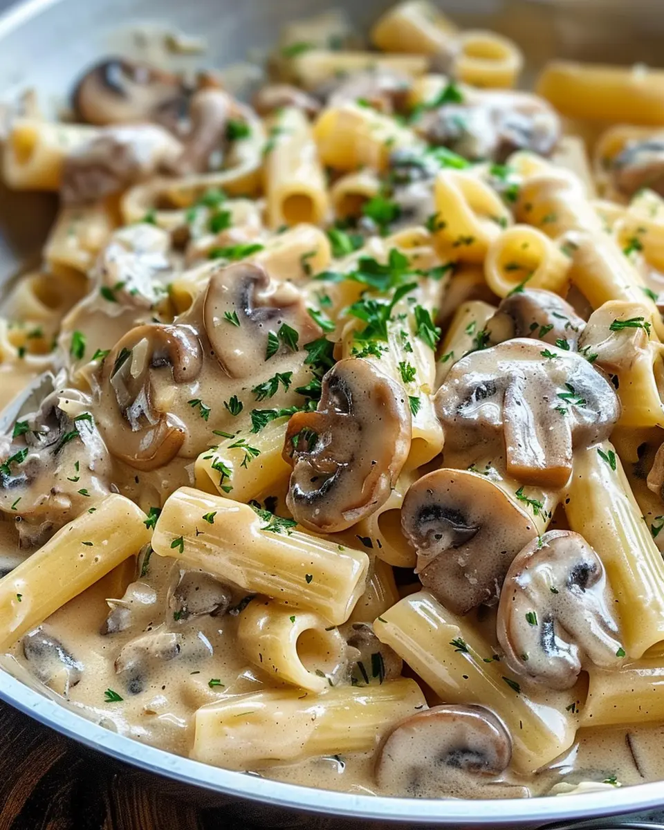 Creamy Tuscan Mushroom Pasta Skillet with Turkey Bacon Delight